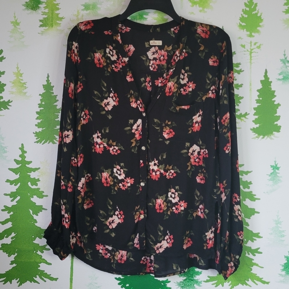 Hollister Floral Semi Sheer Button-Up Top